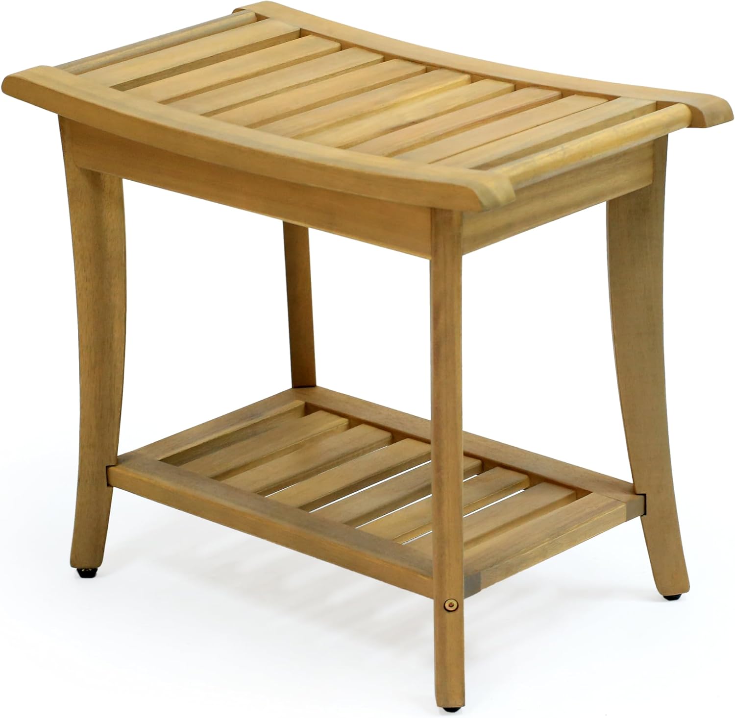 JONATHAN Y Tucker 22" Gray Acacia Wood Shower Bench with Storage Shelf, Water-Resistant 2-Tier Spa Stool for Inside Shower and Bathroom, 352 lbs Capacity Seat for Shaving Legs STL1001G