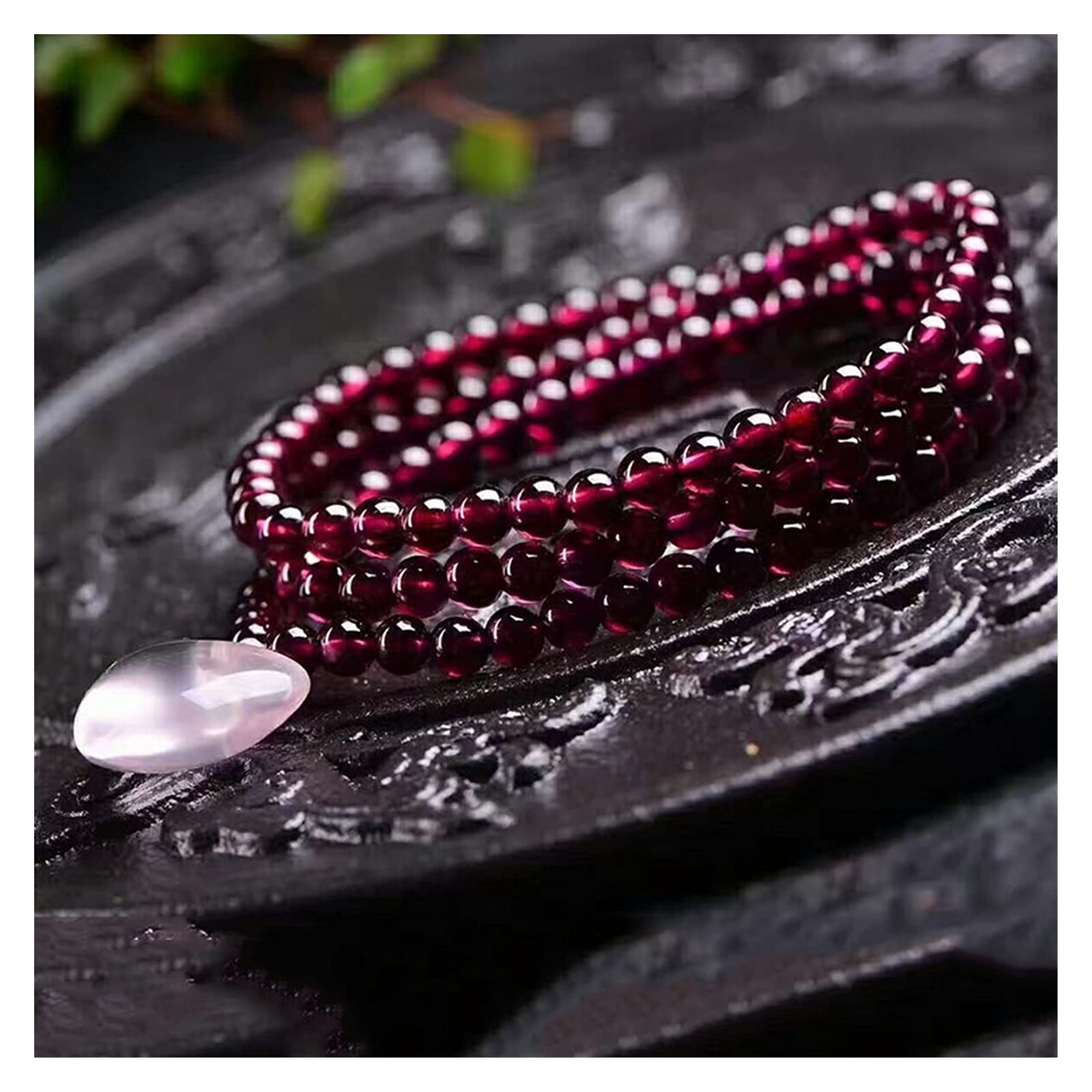 CCXXYGWJ Pulseras Pulseras Piedra Granate Natural Perla Roja Vino con Colgante de corazón Rosa Pulsera para Mujer Joyas Multicapa de Cristal