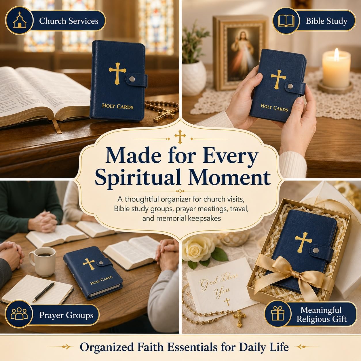 Portatarjetas De Oración, Libro Católico Piel Sintética, Organizador Sagrado Con Cierre a Presión, Estuche Transporte Para Tarjetas Funerarias Religiosas álbum Recuerdos Capacidad 40(Mix2f)