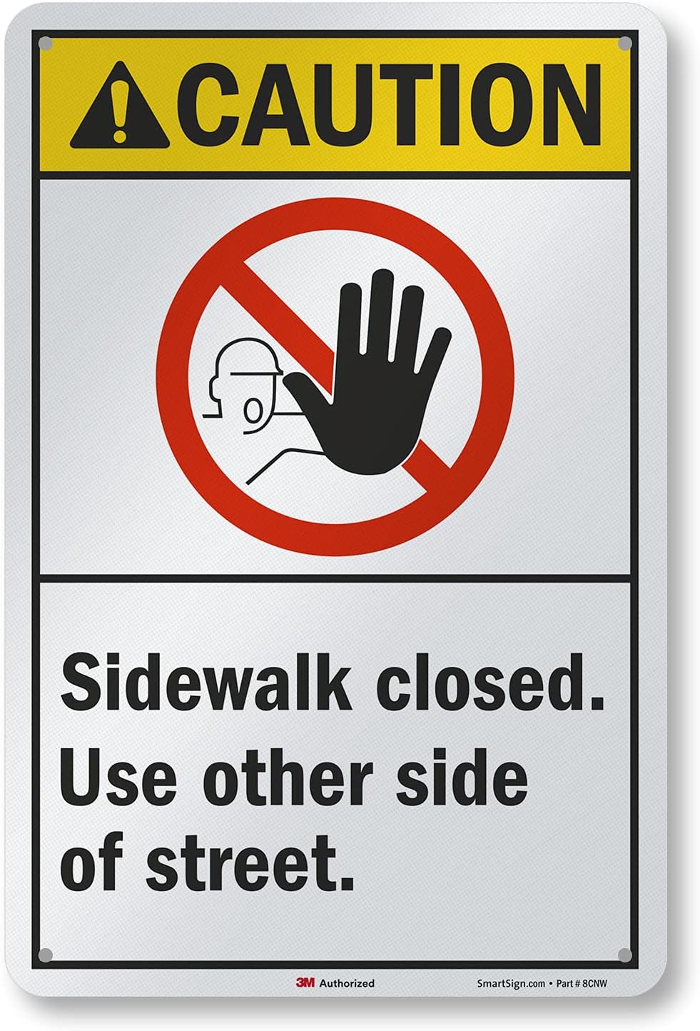 SmartSign Caution: Sidewalk Closed. Use Other Side Of Street. (With Graphic) Sign, 18" x 12", Made in USA