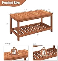 Vista 3 de Tangkula Mesa de centro de madera para exteriores, mesa de centro de patio de 2 niveles con mesa de madera dura de listones y estante