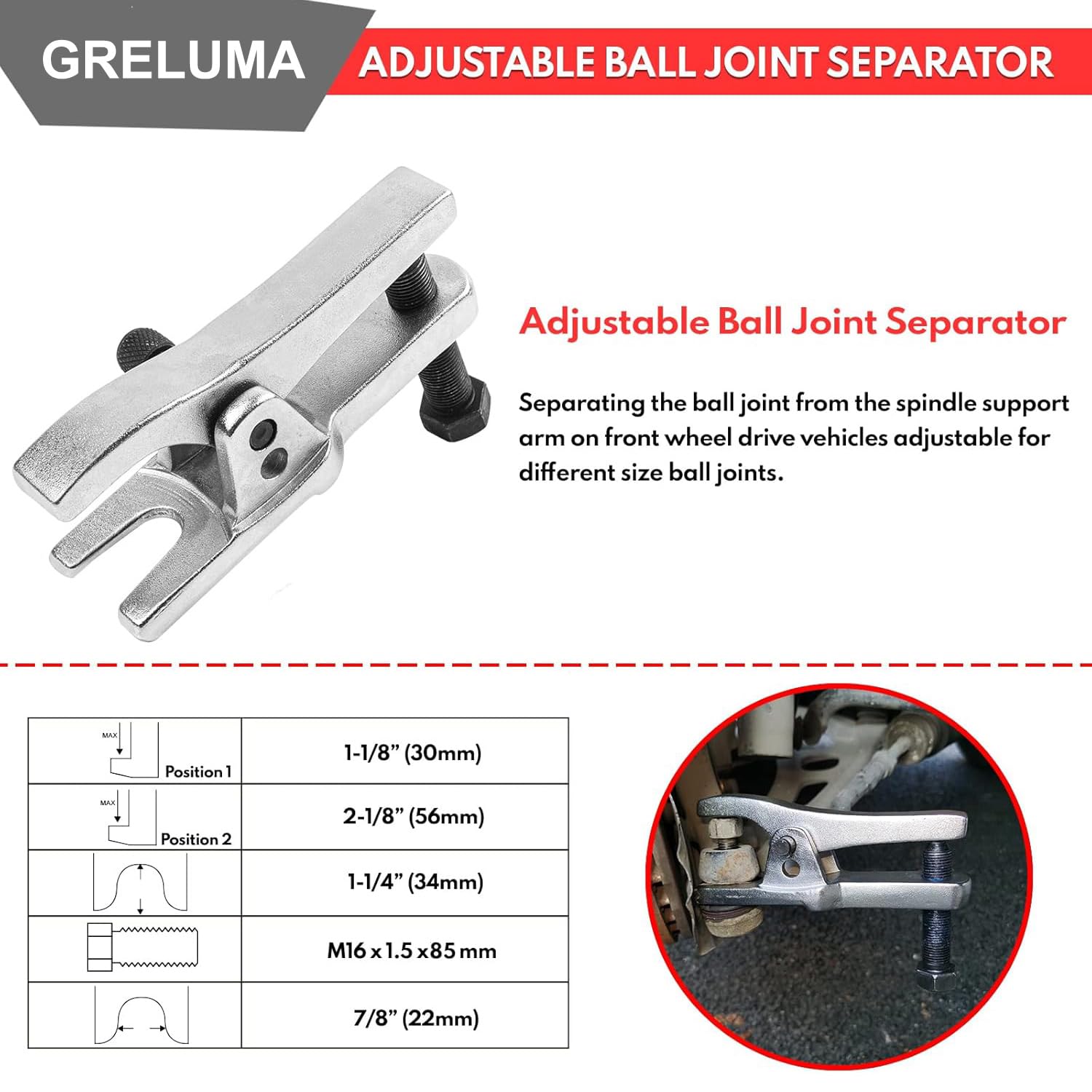 Greluma 3 Pz Set separatore universale per giunti sferici,kit estrattore estremità tirante,strumento rimozione estrattore giunti sferici per manutenzione anteriore sulla maggior parte auto/camion/quad