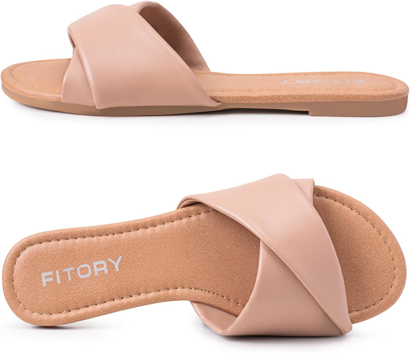 FITORY Women's Flat Sandals Fashion Slides With Soft Leather Slippers for Summer Size 6-11 - Image 4