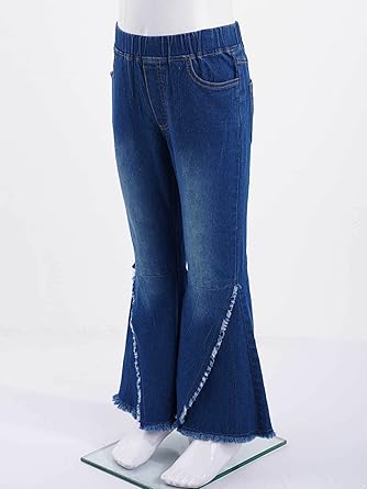 Pantaloni A Campana Bambina Freebily - Denim Strappato, Gamba Larga, Vita Alta, Elasticizzati - Foto 2