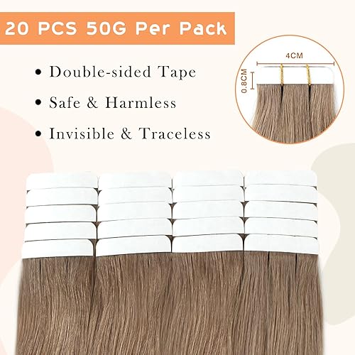 Miniatura 3 de YMEYME Extensiones de cabello humano rubio balayage con cinta adhesiva, color castaño claro natural a rubio platino, 20 unidades, 1.76 onzas #B860,