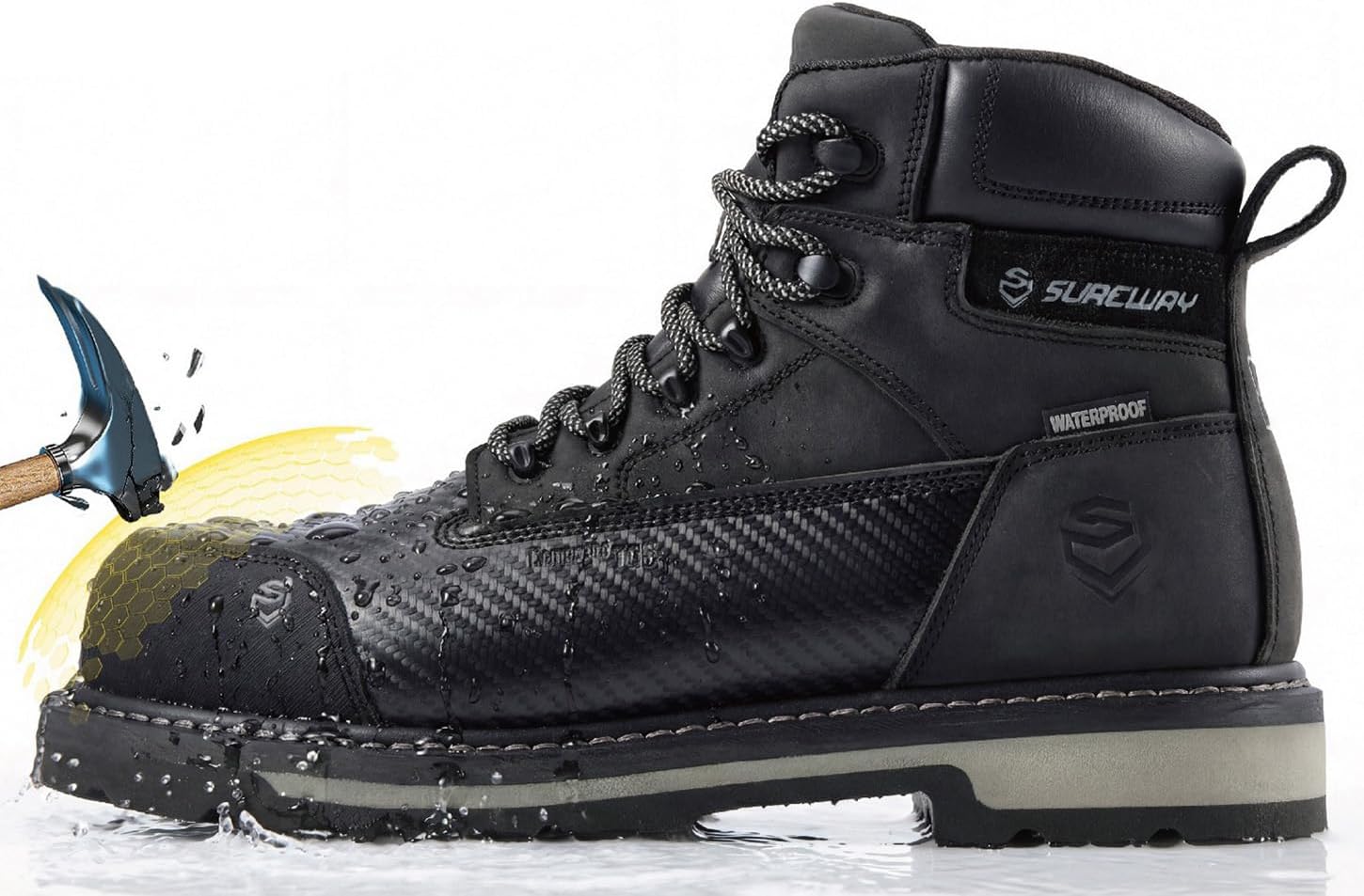 SUREWAY Men's 6" Waterproof Soft/Composite Toe Work Boot - Heavy Duty Crazy Horse Leather, Slip Resistant Lace Up for Construction & Industrial Safety - Image 4