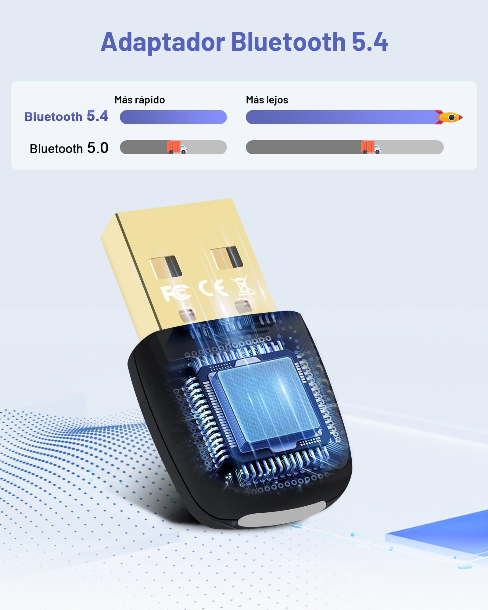 Adaptador Bluetooth PC, Dongle USB 5.4, Memoria Bluetooth, Baja Latencia, Plug & Play, para Windows 7/10/8.1/11, Escritorio, Portátil, Auriculares, Teclado, Ratón