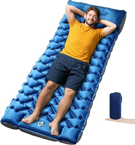 Vista 9 de Almohadilla de dormir para camping Oramoose, colchón inflable ultraligero de 4 pulgadas de grosor con almohada, almohadilla de dormir con bomba