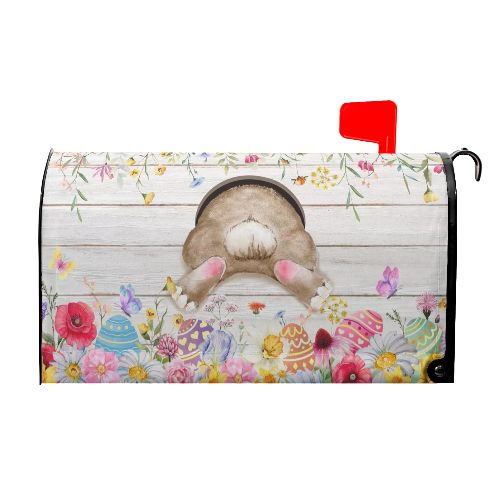 Happy Easter Mailbox Covers Magnetic Large Size 25.5x21 Inch Spring Easter Bunny Eggs Mailbox Cover Easter Bunny Holiday Decorations Mailbox Wrap Post Letter Box Cover for Home Outside Garden Yard