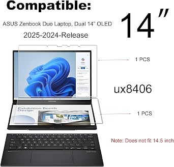 KEANBOLL 2-Pack Tempered Glass Screen Protector Designed for 2024-2025 ASUS Zenbook Duo Dual 14 2-in-1 Laptop (UX8406), Ultra Clear, 9H Hardness (1 Sets - Primary and Secondary Screens)