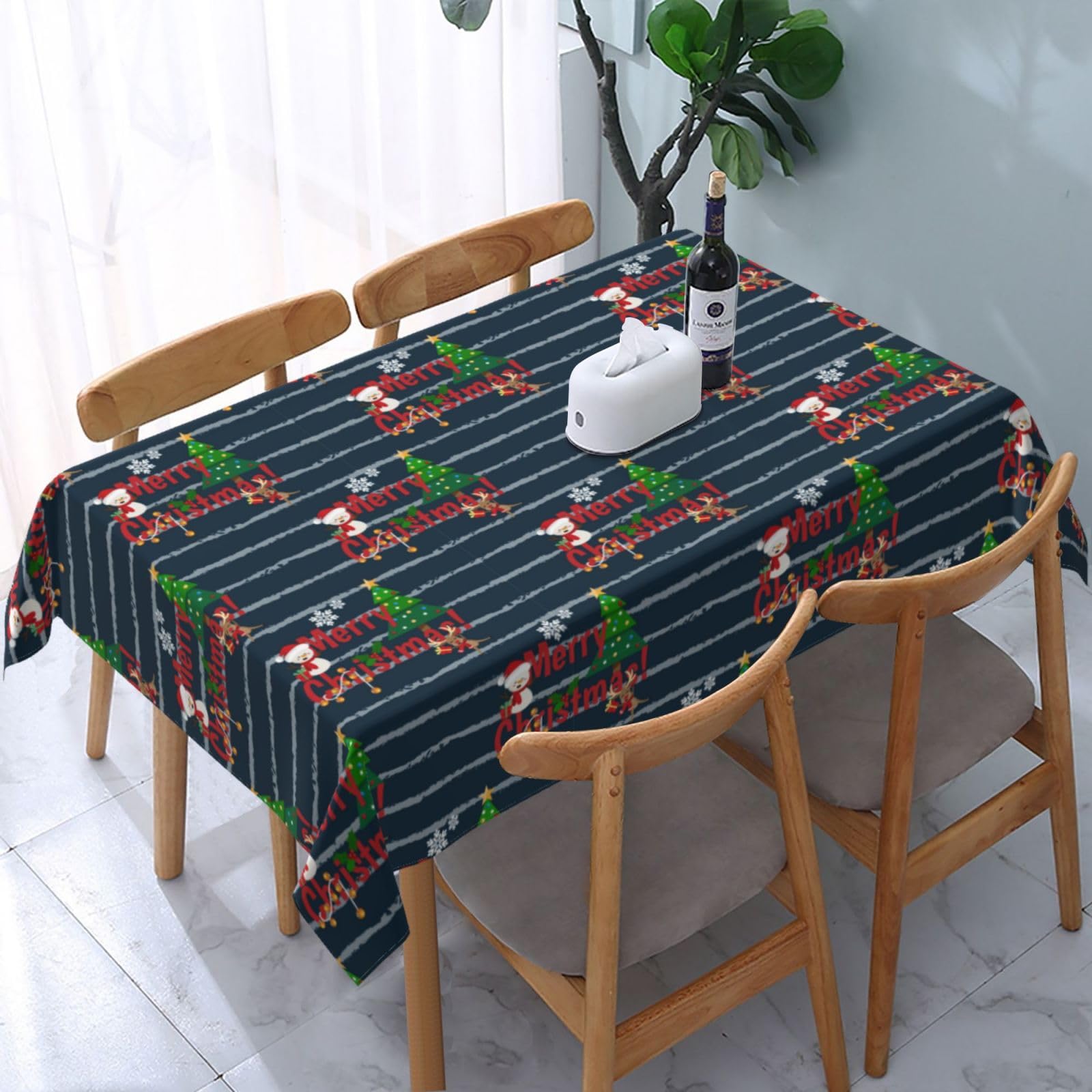 JunHeArt Merry Christmas Cute Santa Pattern Tablecloth Rectangle Table Cover Washable Table Cloths Decor For Kitchen 54" X 72"
