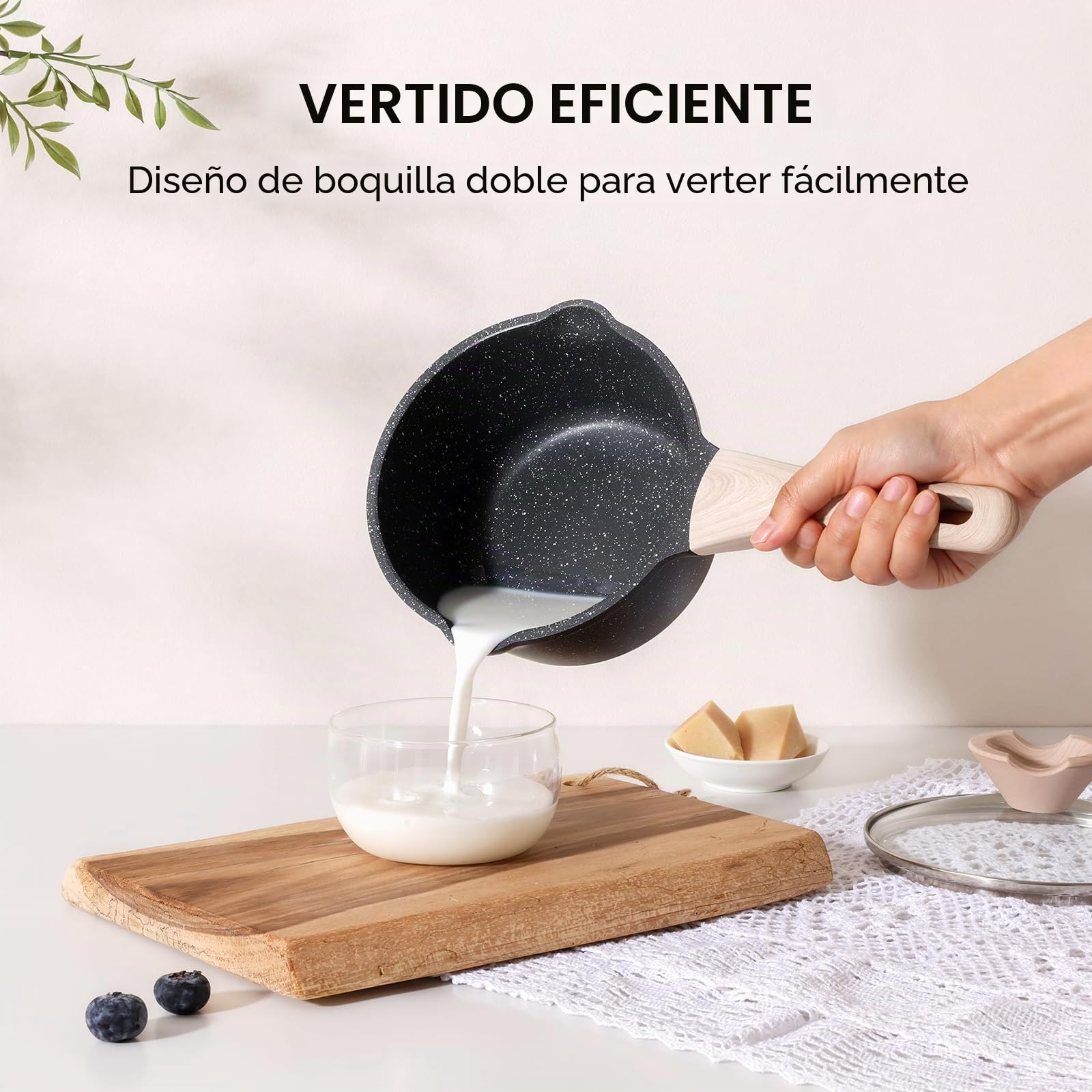 Kordisen Cacerolas con tapa, de 16 cm y 20 cm, con revestimiento de granito, doble boquilla para verter, fáciles de limpiar, aptas para cocinas de inducción - Ideales para cocinas pequeñas (Negro)