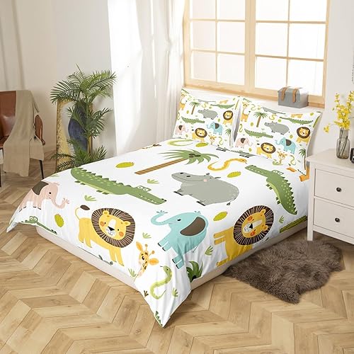 Miniatura 3 de Juego de ropa de cama con estampado de animales salvajes, funda de edredón con estampado de animales salvajes para niños, niñas, adolescentes, lindo