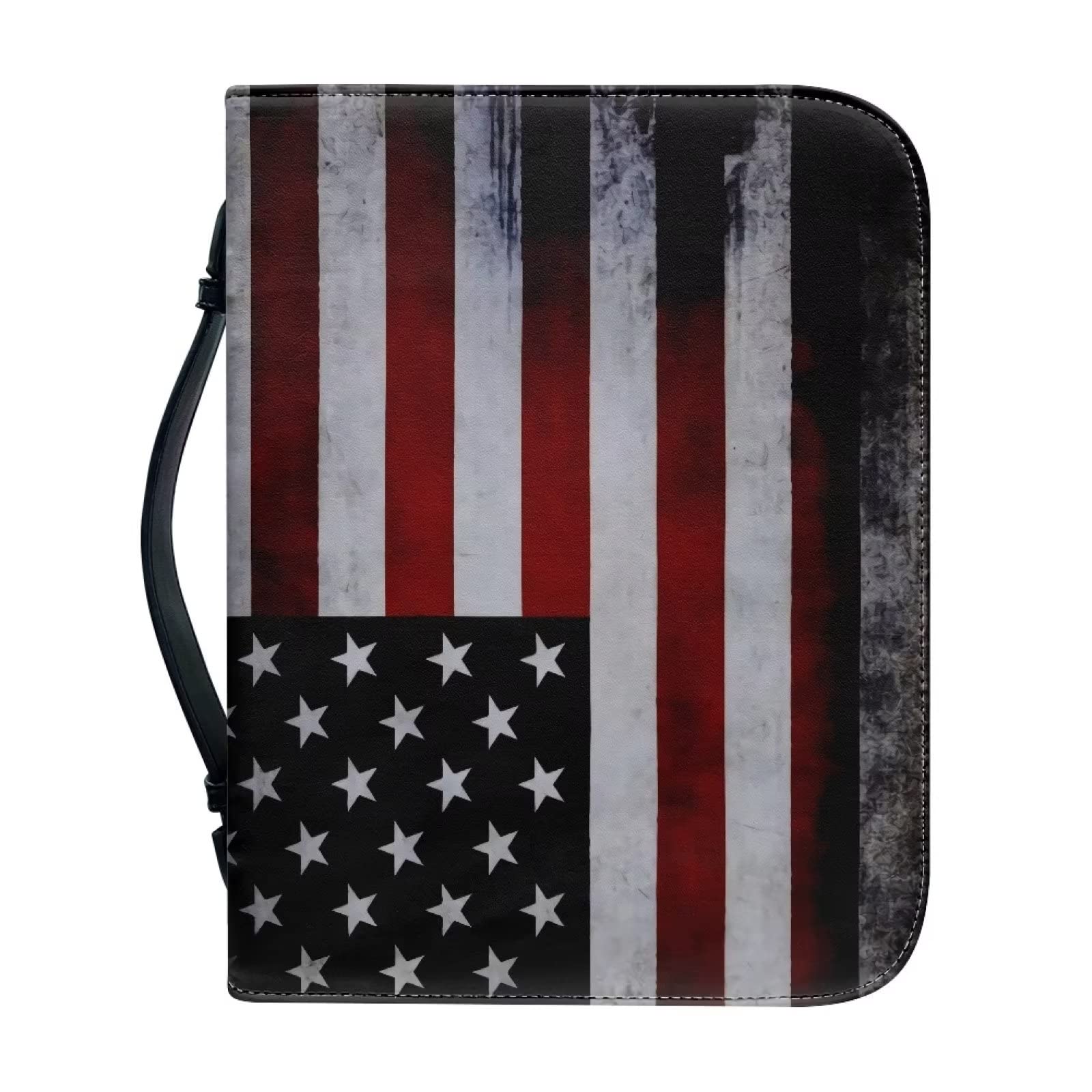 Poceacles Borsa per la Bibbia con motivo bandiera americana da baseball, per donne e uomini, custodia per biblico di grande capacità con manico e tasca con cerniera per proteggere la Bibbia