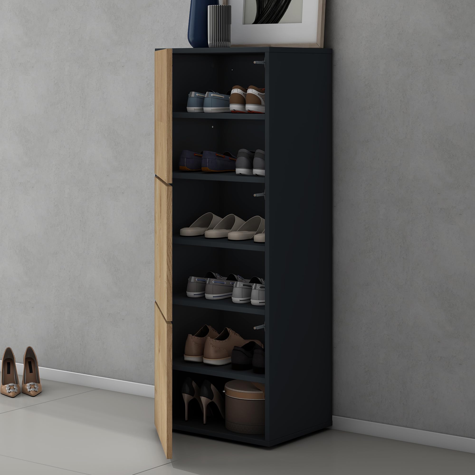 doporro Scarpiera Portascarpe 45x36x120 cm Salvaspazio con 6 Ripiani | Antracite Opaco, Marrone Chiaro, Struttura in Legno, Schuhschrank02 F029 F156