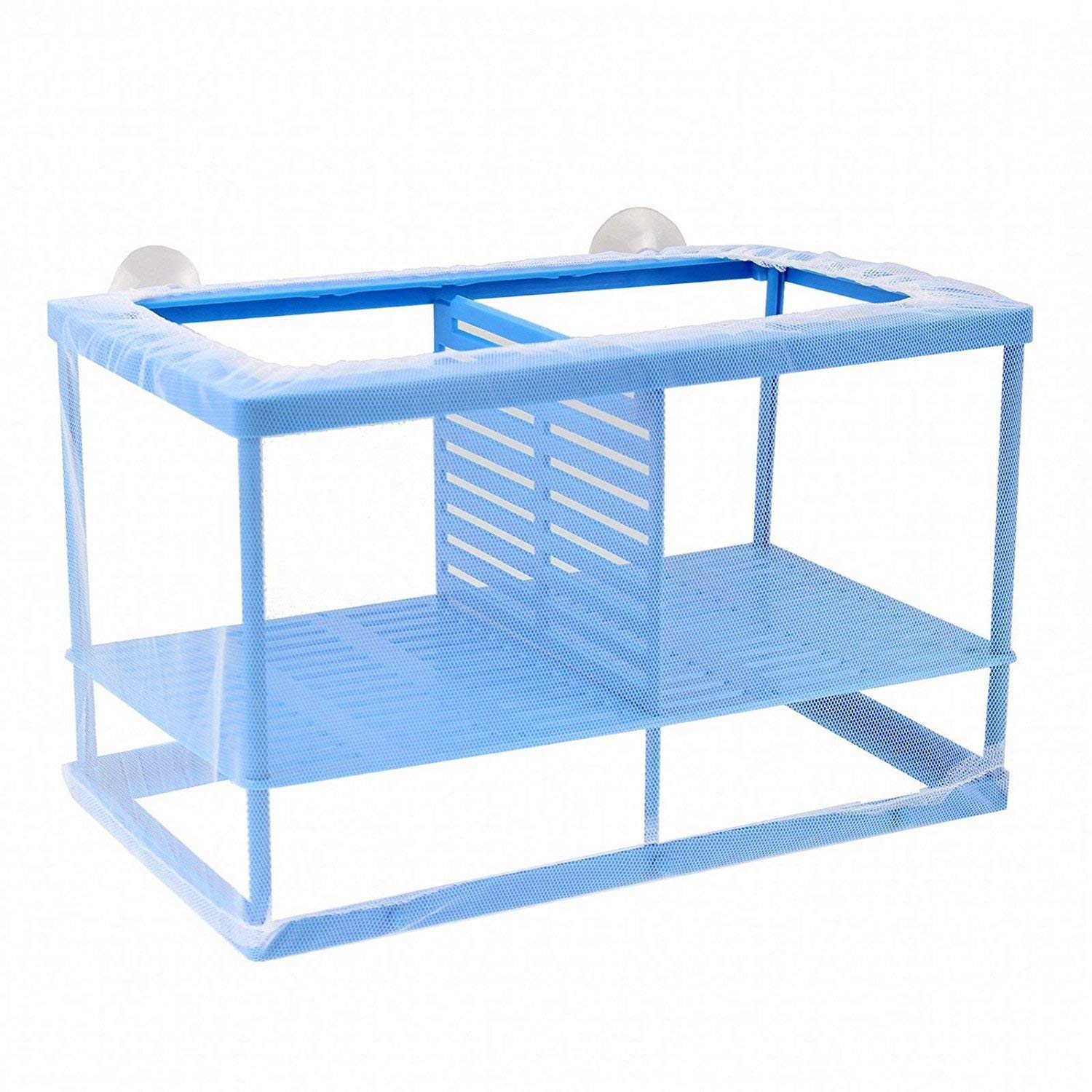 XMHF Aquarium Fish Breeder Box Isolation Box Net Breeder Hatchery Incubator Separation Net, White Blue