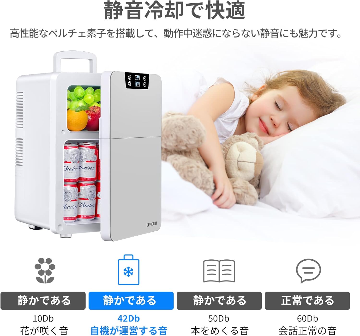 EENOUR 冷温庫 20L ポータブル 小型 2ドア 同時保温保冷可能 冷蔵庫 -2℃～60℃ 温度調節可 ワンタッチ操作 LCD温度表示 発泡ウレタン採用 断熱性能 省エネ ペルチェ式 静音 AC/DC給電 車載用 車中泊 キャンプ アウトドア 家庭用