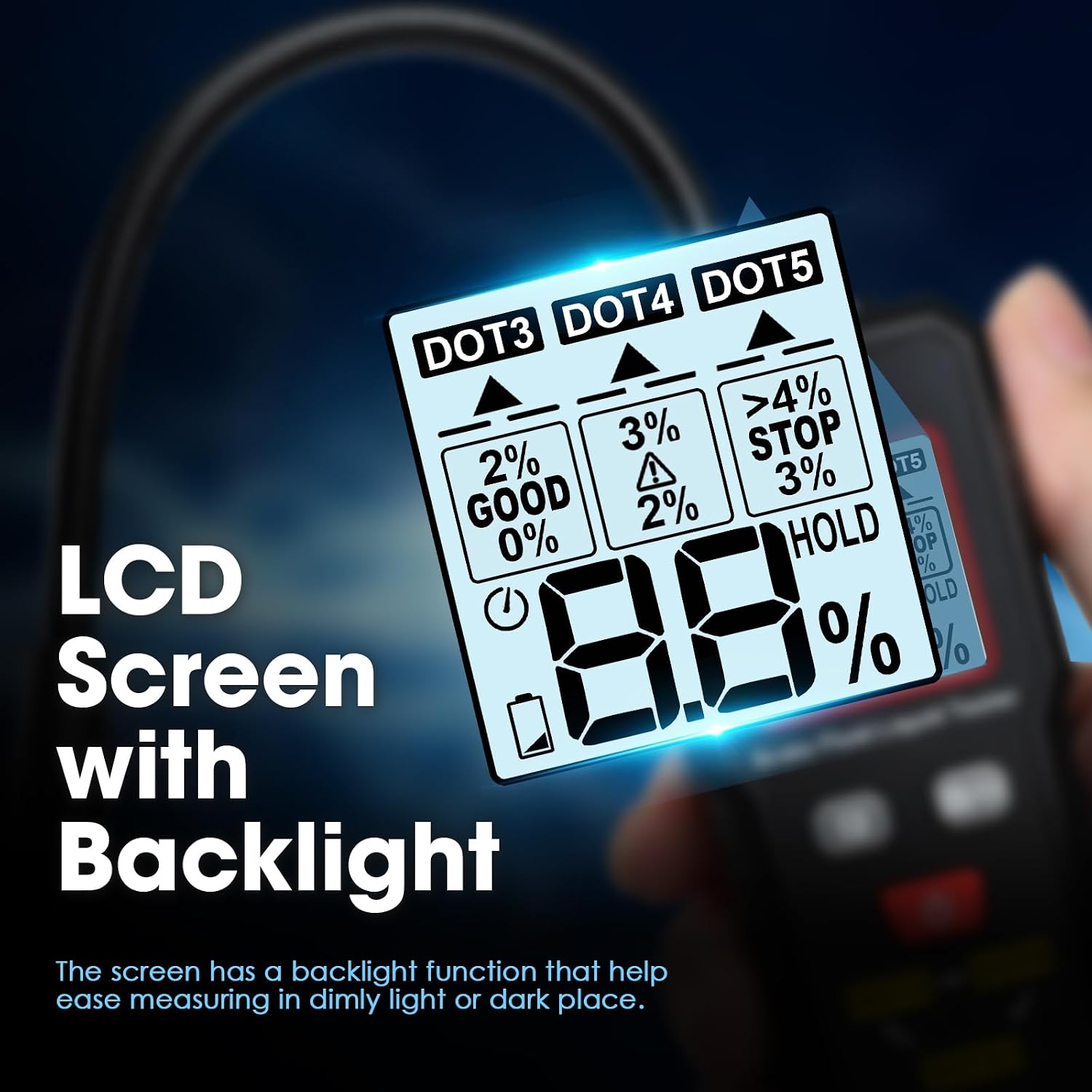 Digital Brake Fluid Tester with Corrosion-Resistant Gooseneck Probe Checking for DOT3 DOT4 DOT5.1 Car Diagnostic Testing Tool with Color-Coded LED, Buzzer Alarm, Data Hold and Lighting for Auto Care