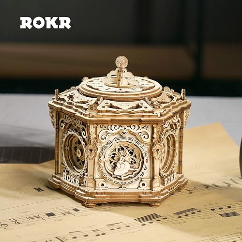 Miniatura 6 de ROKR Caja de música de rompecabezas de madera 3D (Secret Garden) – Kits de modelos para adultos, joyero musical giratorio, almacenamiento de