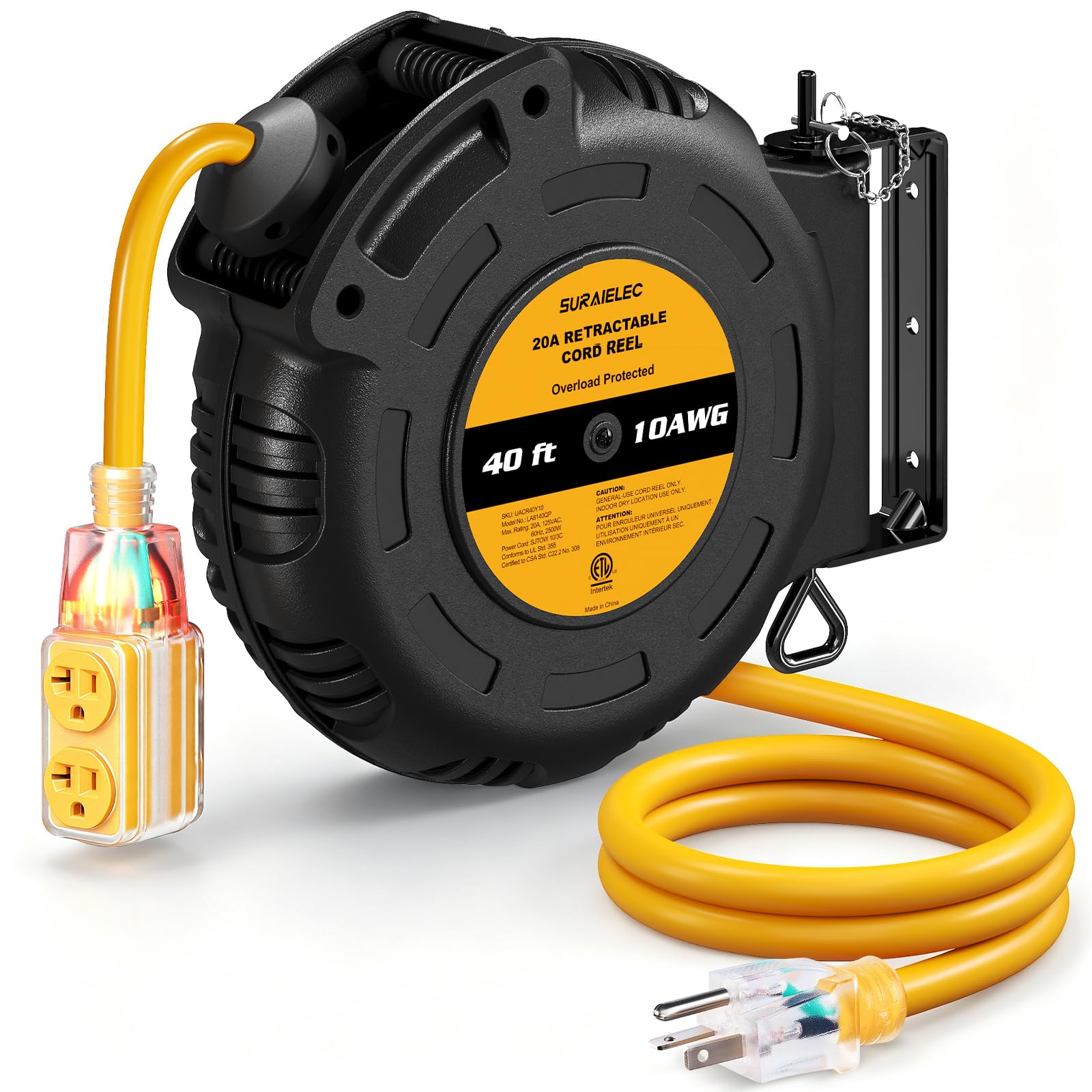 SURAIELEC Retractable Extension Cord Reel