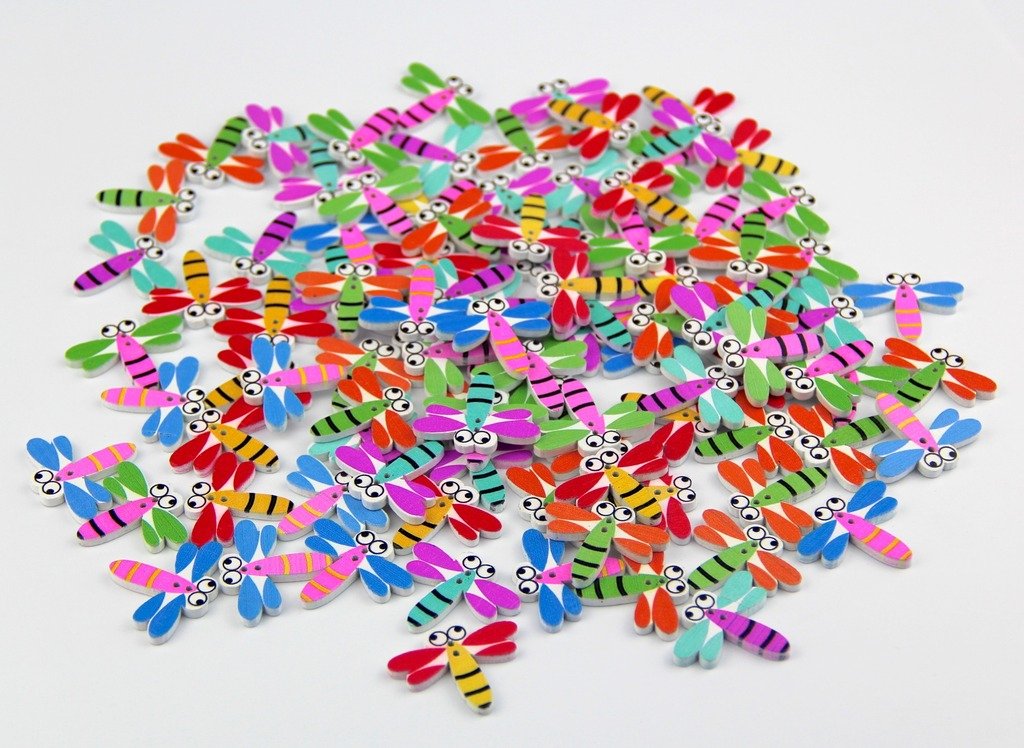 Pack of 50PCS Dragonfly Buttons Colorful of Various Plain Round DIY 2 Holes Wooden Buttons for Sewing and Crafting