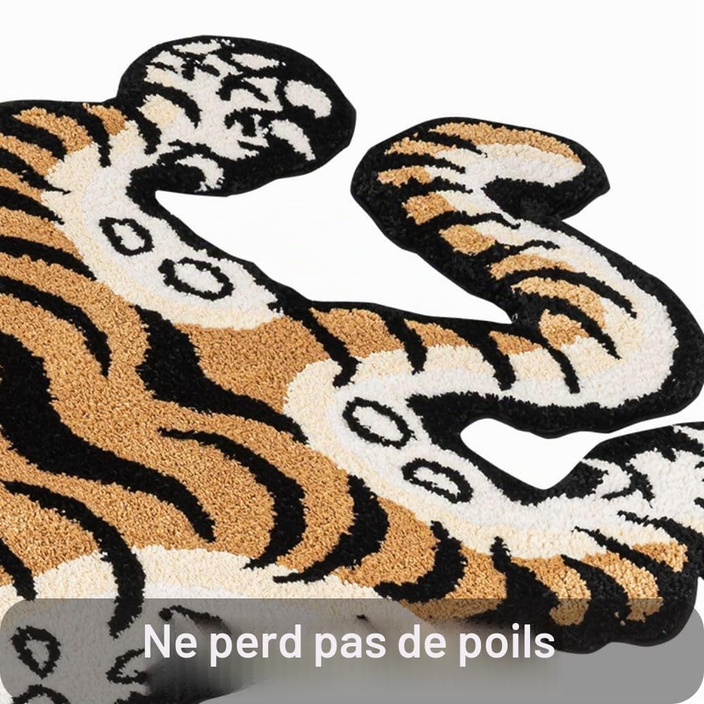 Tapis tufté doux et amusant pour chambre à coucher, motif tigre tibétain, 1,5 x 0,9 m, lavable avec envers antidérapant en caoutchouc thermoplastique, décoration d'intérieur (jaune)