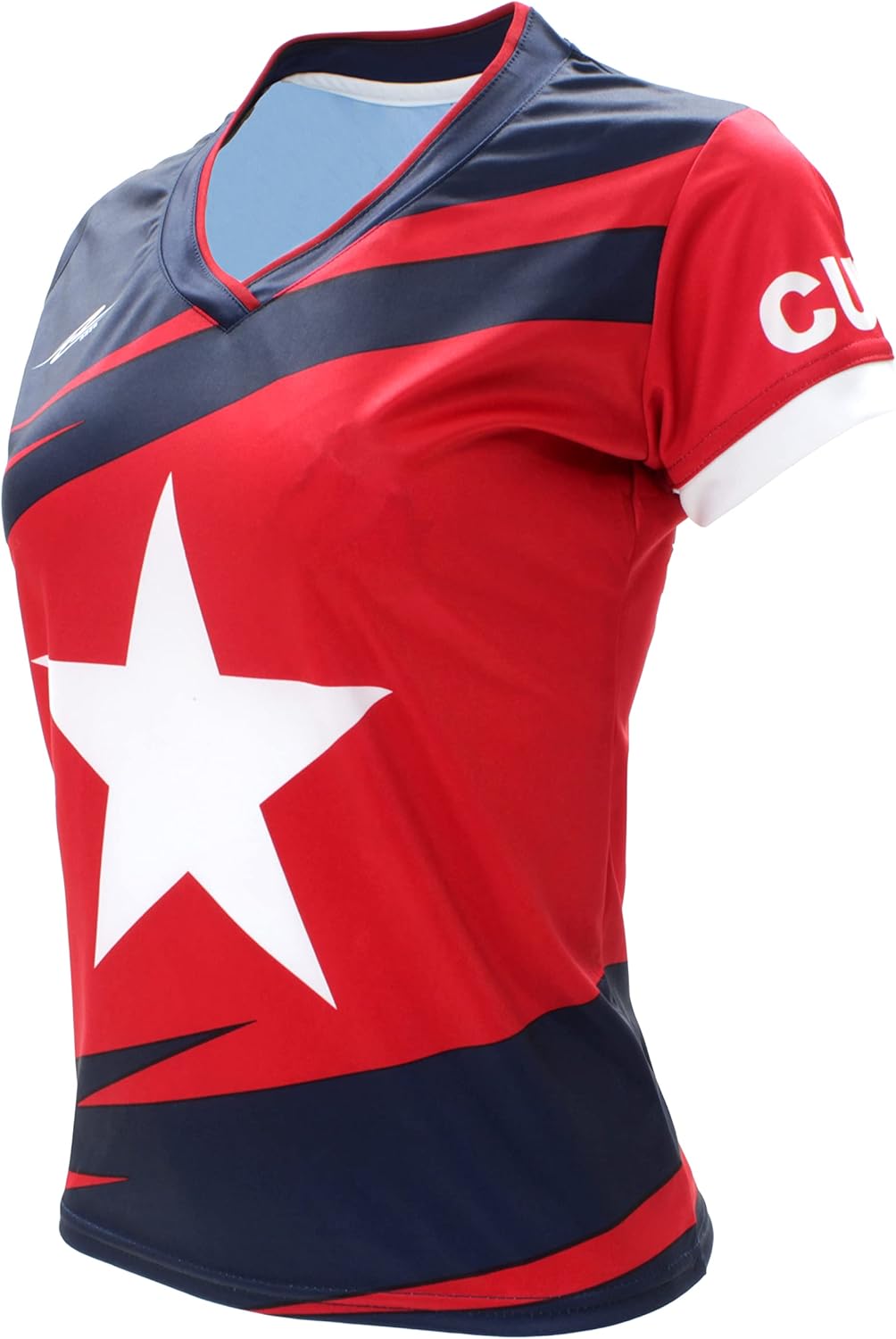 ARZA Women’s Cuba Fan Soccer Jersey – Red and Blue Short Sleeve Polyester Shirt - Image 2
