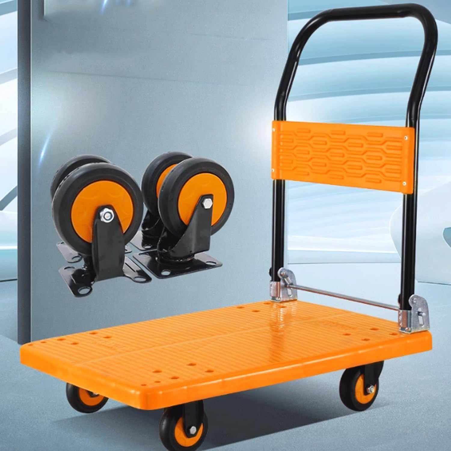 Carrello A Pianale in Plastica, Camion A Pianale, Carico 400 Libbre, Carrello Pieghevole, Camion A Pianale, Carrello Mobile, Camion A Pianale Silenzioso(S)