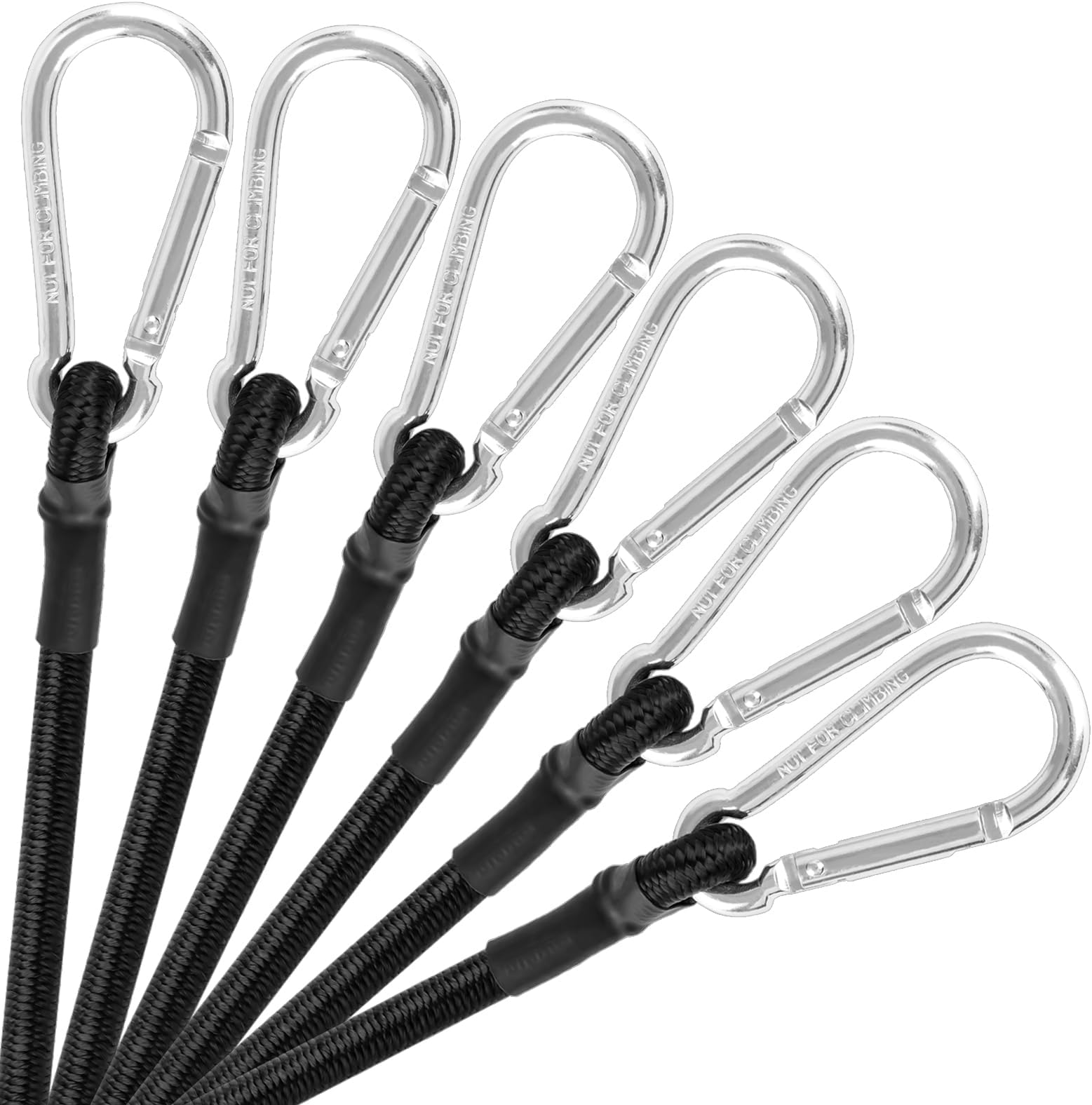 Bungee Cords with Carabiner Hooks, 12 Inch Small Bungee Cords with Hooks, 1/3 Inch Thick Black Bungee Cords Heavy Duty Outdoor for Camping, Tarps, Bike Rack, Tent,Luggage Rack,Cargo,RV, etc (6 Pack)