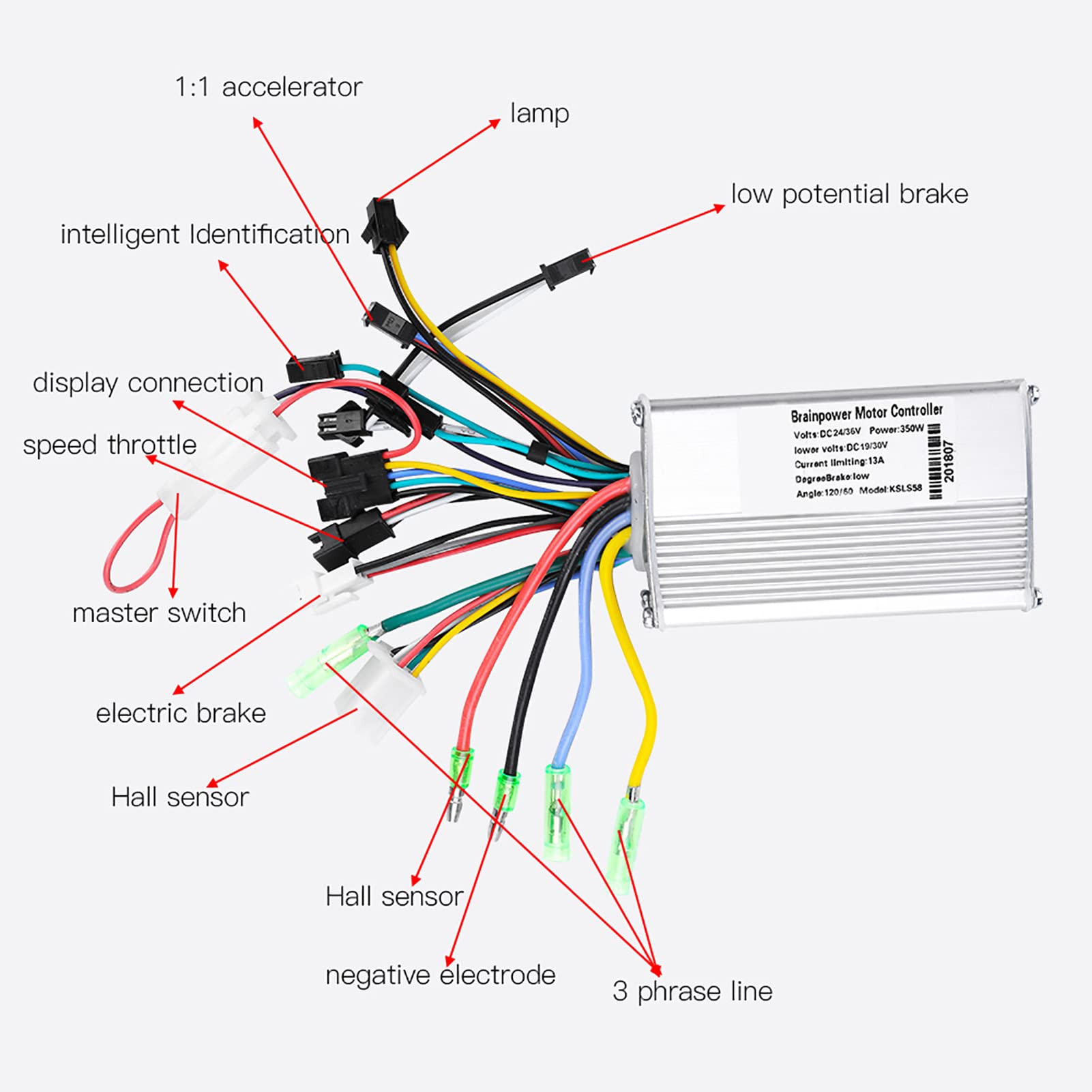 KENANLAN Contrôleur de Moteur sans balais,Brushless Contrôleur de Vitesse,contrôleur de Vitesse de Moteur sans balais 36 V/48 V 350 W CC de Remplacement pour vélo électrique Scooter