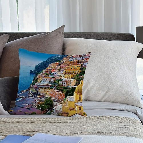 Miniatura 4 de HGOD DESIGNS Positano, Costa de Amalfi, Italia - Funda de almohada (18 x 18 pulgadas) de lino y algodón para decoración del sofá