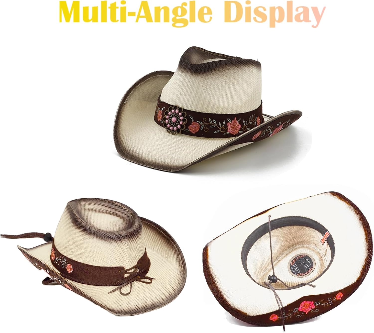 Cowboy Hats for Women Black Cowgirl Hats Classic Woven Embroidered Straw Western Hats for Women Music Festival Party Beach - Image 4