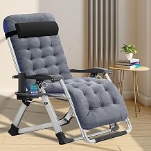 Garden Recliner Chairs 200kg Support Sunlounger Folding Sun Lounger Adjustable Angle Zero Gravity Chairs with Mattress headrests and Side Pocket Foldable Indoor Outdoor Grey