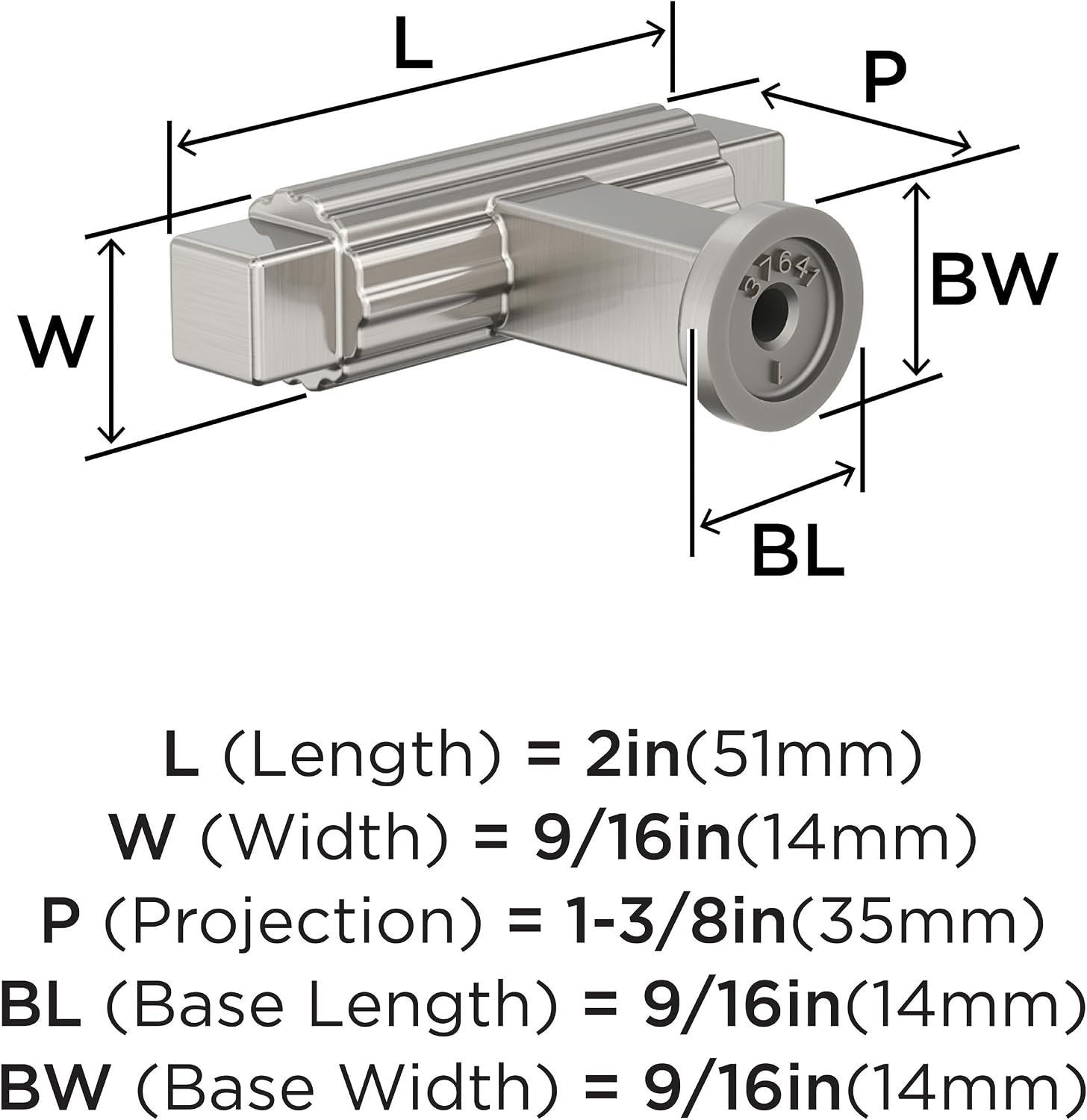 Amerock Ballard 2 inch (51mm) Length Satin Nickel Cabinet Knob, BP37641G10