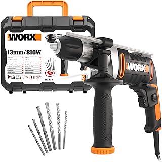 WORX WX328 Taladro percutor 800W, 3.000 r.p.m, 48.000 i.p.m, portabrocas 13mm, velocidad variable, para perforar en obra, taller y hogar, 6 borcas y maletín incluido