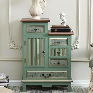 Vintage Accent Chest with 5-Drawers and Door Carved Wood Storage Cabinet...