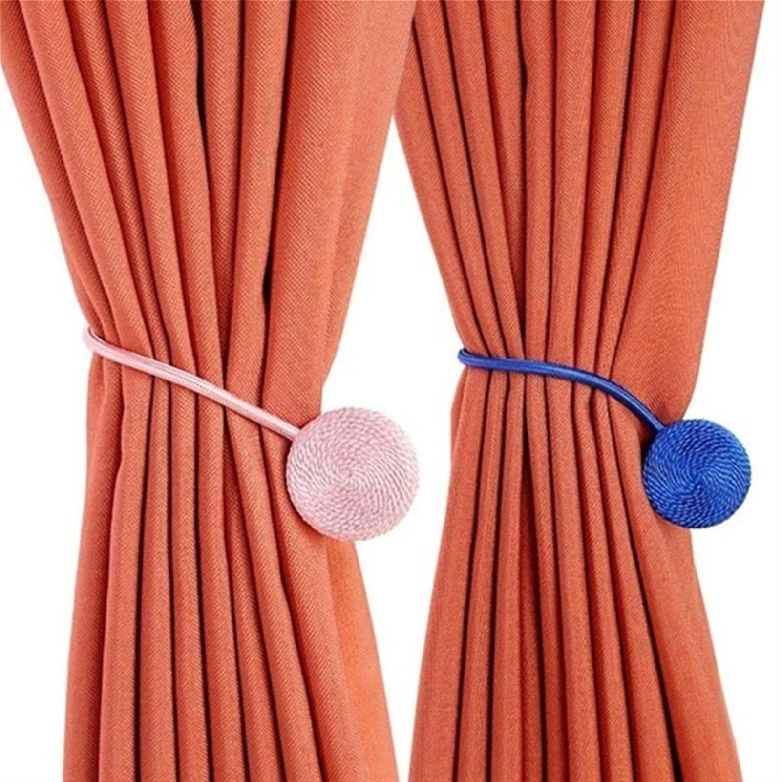 Embrasses de rideaux magnétiques, 2 pièces, boucle chaîne sphérique tressée, sangle fenêtre, pince retenue draperie, supports corde(C)