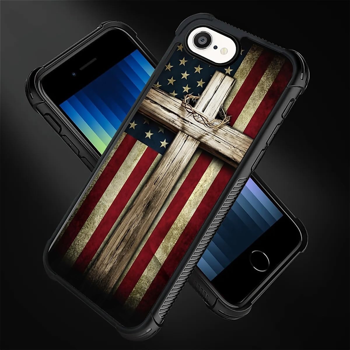 Case for iPhone 16e 6.1 inch,Four Corner Airbag Protection Design Soft Silicone Frame Personalized Pattern Case Compatible with iPhone 16e for Men-Cross American Flag - Image 7