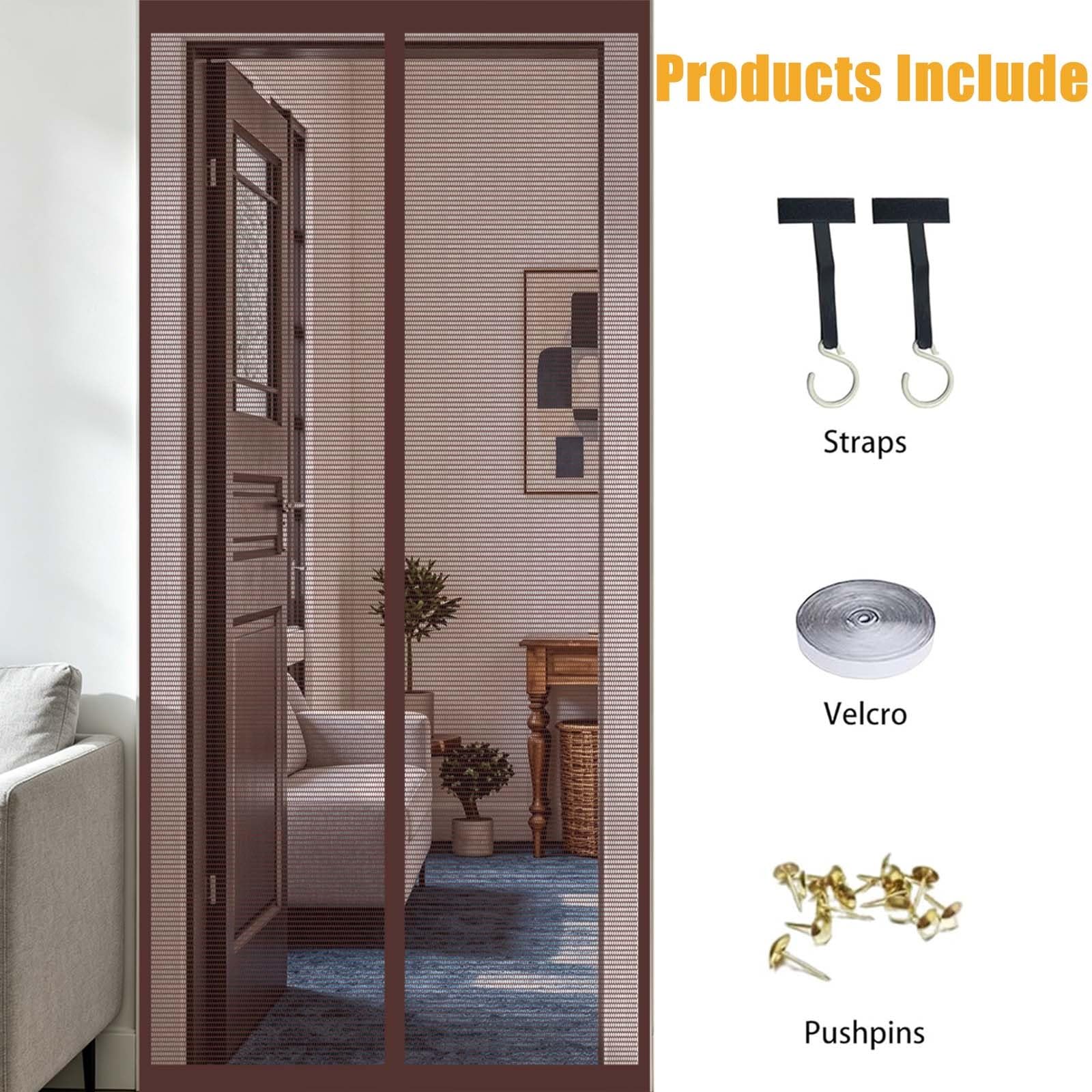 Zanzariera Magnetica 118 x 250 cm Magneti Potenti Chiusura Automatica, Traspirante Zanzariera Porta Magnetico a Mani Libere Senza per Camera, Terrazze, Marrone
