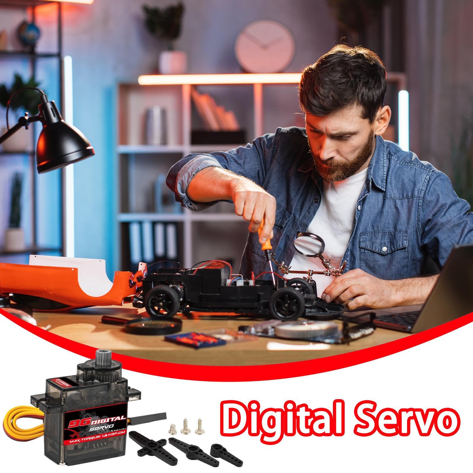 Servo digital | servo digital para la dirección de coches RC - 1,4 kg de bajo nivel de ruido, ángulo de control de 180 grados, para adolescentes, niños, principiantes entusiastas aficionados
