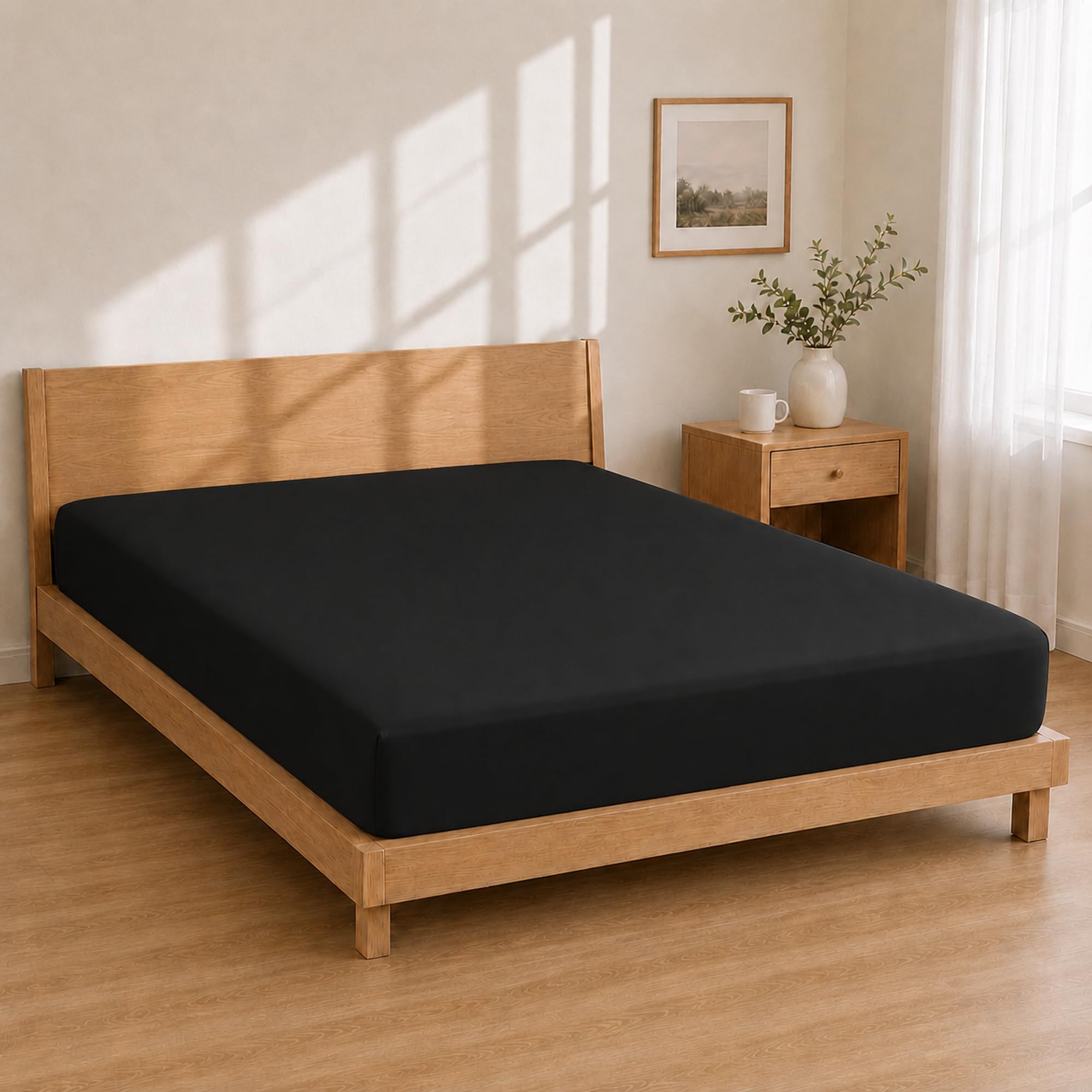 Microfibre Fitted Sheet 180 x 190 cm + 25 cm Deep Pocket Black