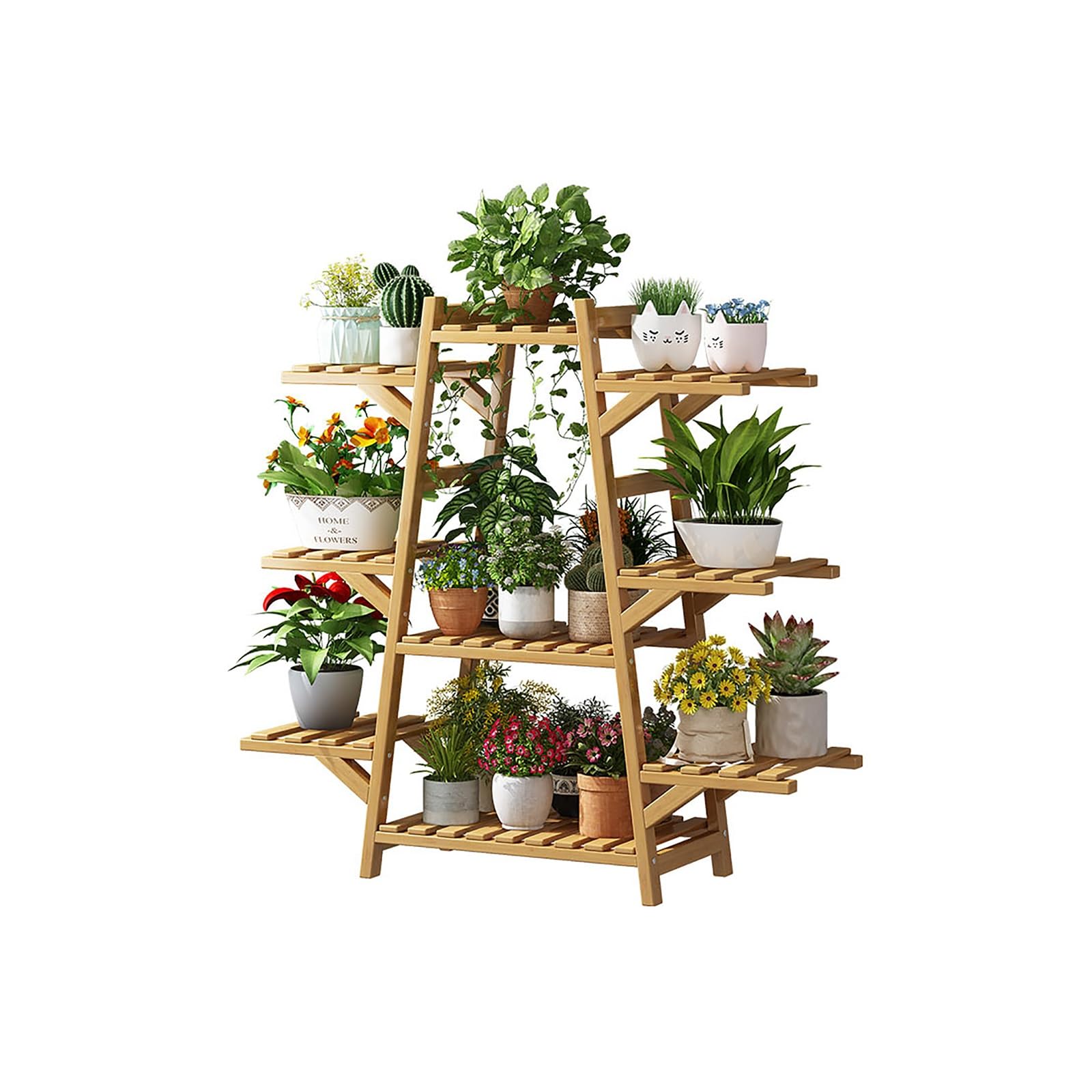 Support pour pots de fleurs 9 niveaux grand volume en bois jaune