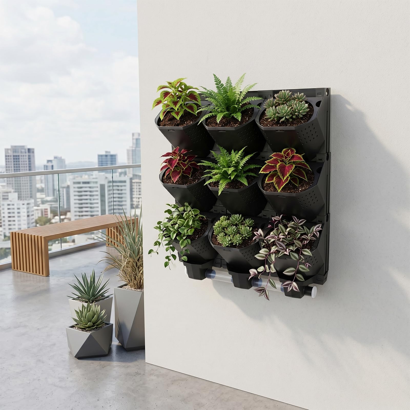Plante murale verticale à suspendre - Noir - 58 x 49,5 x 14,5 cm