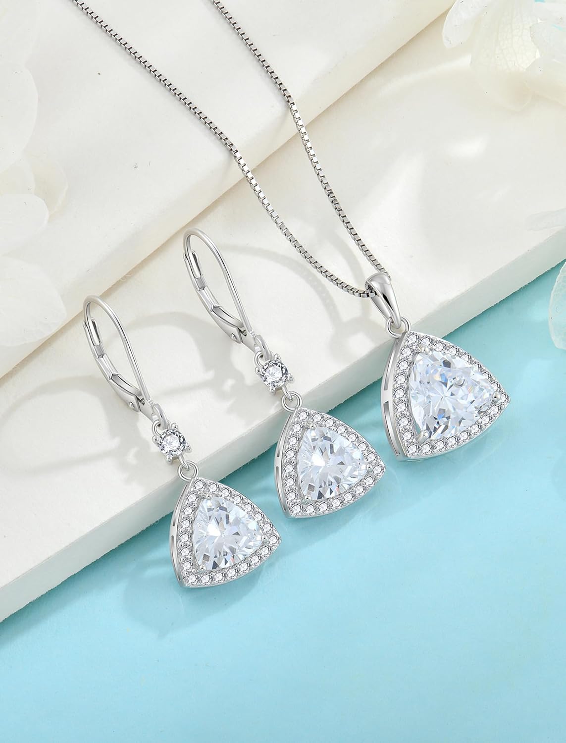 Birthstone Necklace for Women 925 Sterling Silver Triangle Halo Pendant Necklace Jewelry for Her - Image 5