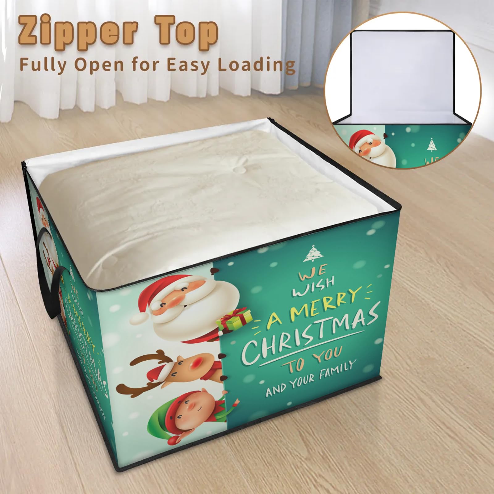Bolsas de almacenamiento grandes de Navidad con cremalleras y asas, caja de almacenamiento plegable de Feliz Navidad, contenedor de mudanza, organiza mantas, contenedores de ropa, decoración del hogar