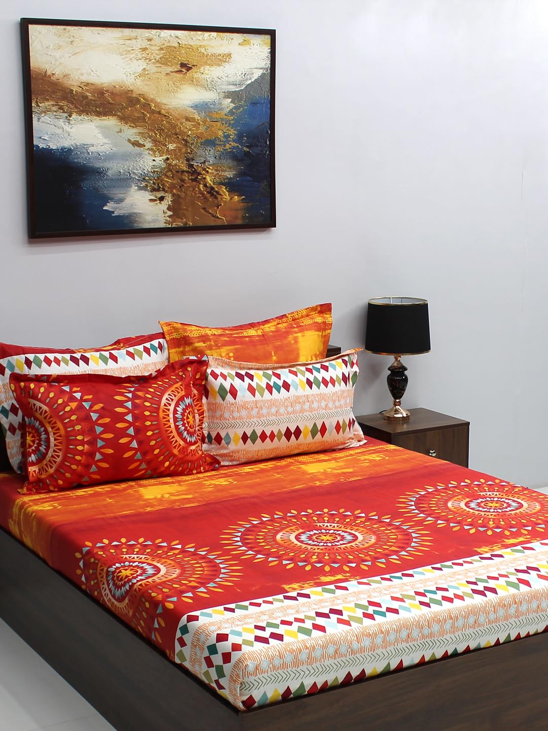 Bombay Dyeing Celebrating India 210 TC Cotton Red Double Bedsheet with