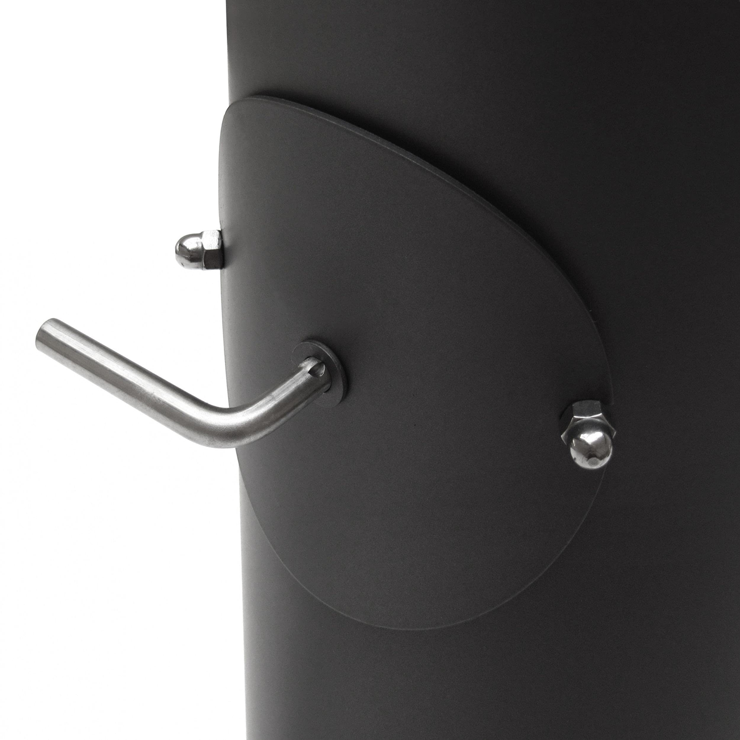 raik Rauchrohr/Ofenrohr mit Zugregulierung, Tür und Kondensatring 150 mm Durchmesser 500 mm Länge 2 mm Stärke Stahlblech Schwarz SH103-150-sw