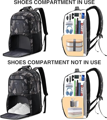 Miniatura 3 de YAMTION Mochila de gimnasio de 17,3 pulgadas para hombre, mochila para laptop con compartimento para zapatos, bolsa deportiva de entrenamiento con