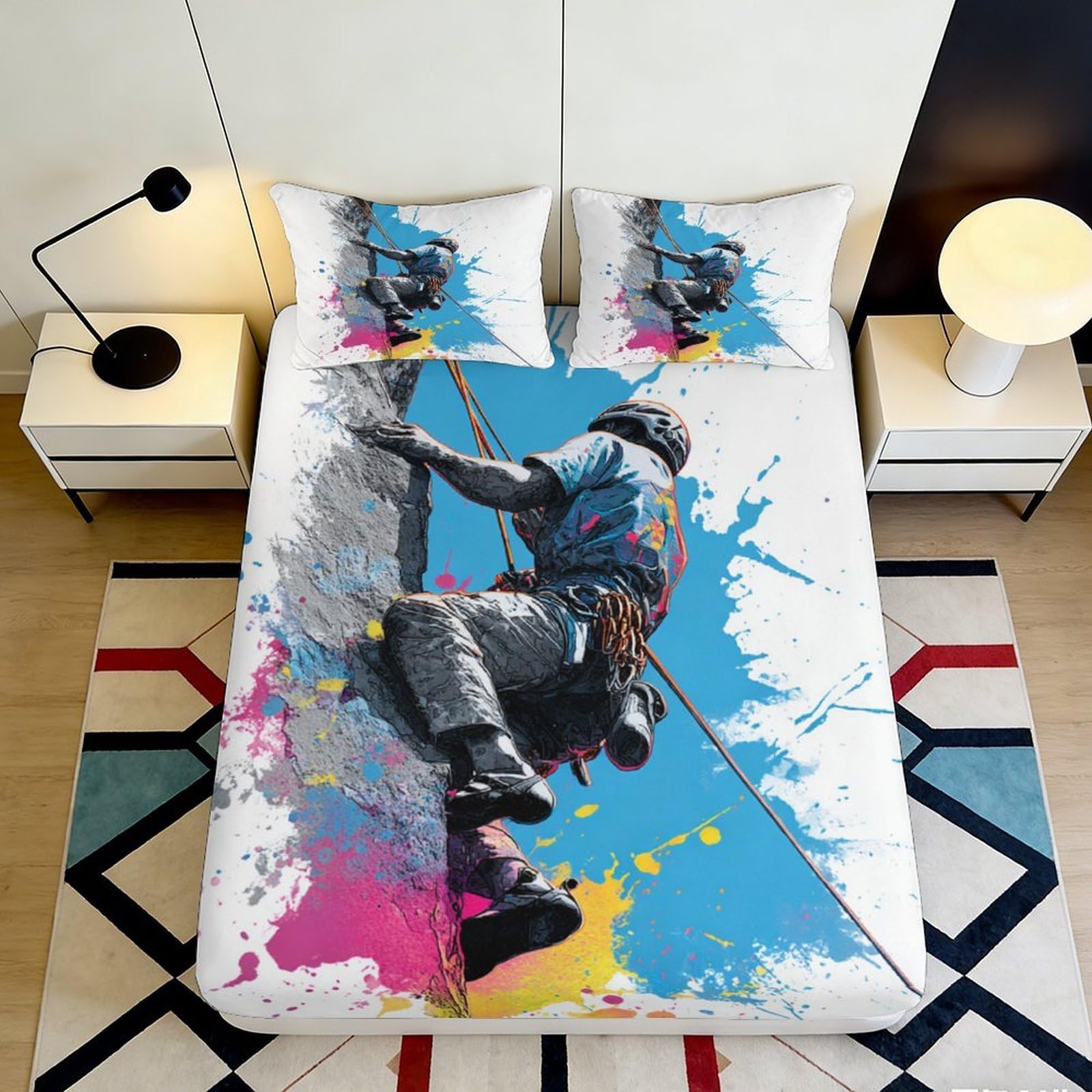Jqzkxnhpbr Style-6 3D Printed Climbing Graffiti Fitted Sheet Microfiber Soft Breathable Street Art Mattress Cover Bedroom Decor 90X200x25cm