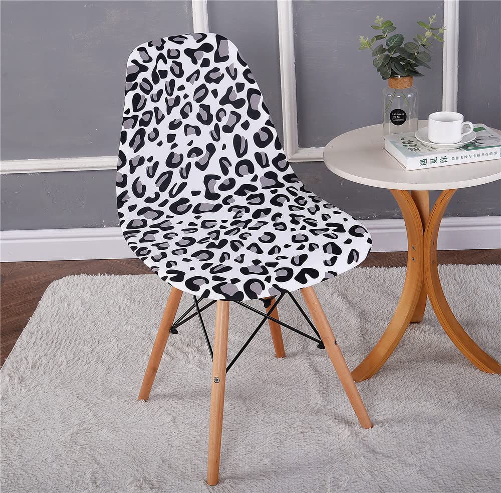 Highdi White Leopard Print Scandinavian Dining Chair Covers, Stretch Universal Armless Chair Slipcovers Shell Chairs Covers Removable Washable For Kitchen, Bedroom, Living Room, Lounge (1Pc,)